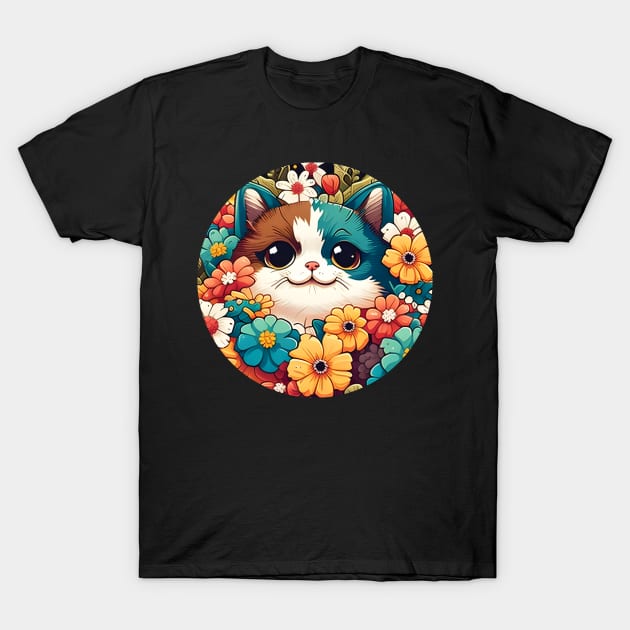 Beautiful Cat Flower Lover - Colorful Cat Kitten T-Shirt by WilliamHoraceBatezell